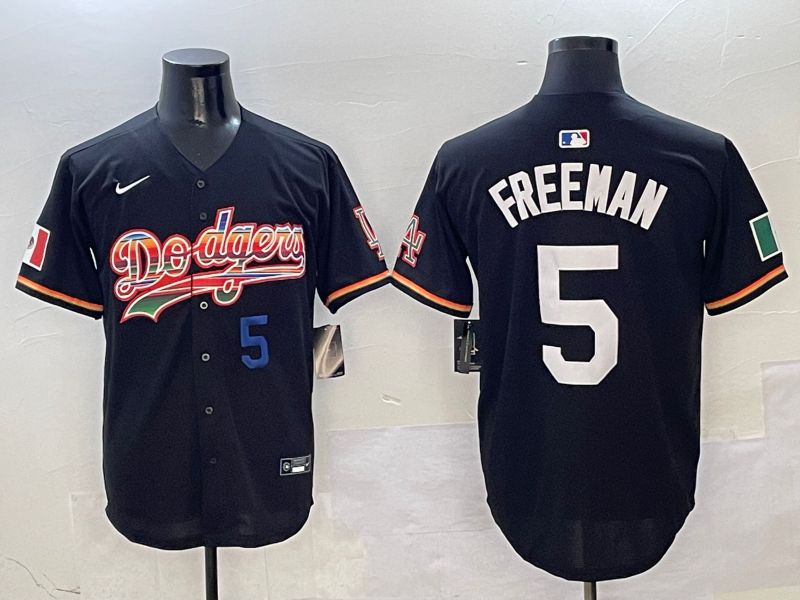 Men Los Angeles Dodgers #5 Freeman Black rainbow Nike 2025 MLB Jersey style 4
